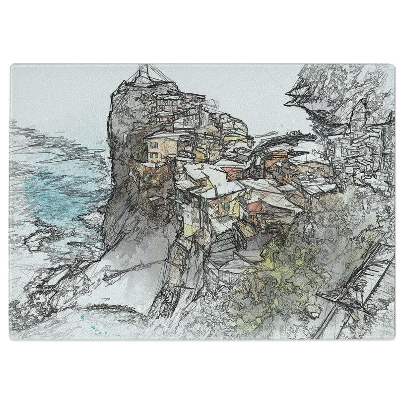 Tempered Glass View of Cinque Terre in Italy in Abstract Chopping Board, 28.5 cm W x 20 cm L