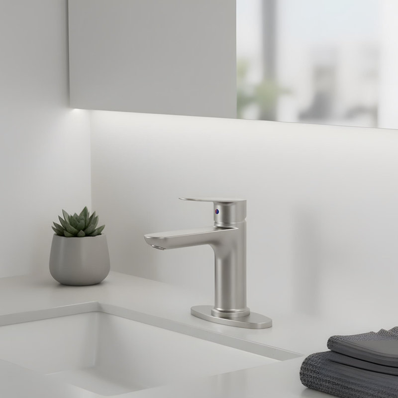 Robinet de lavabo de salle de bain moderne avec poignée simple, Nickel brossé