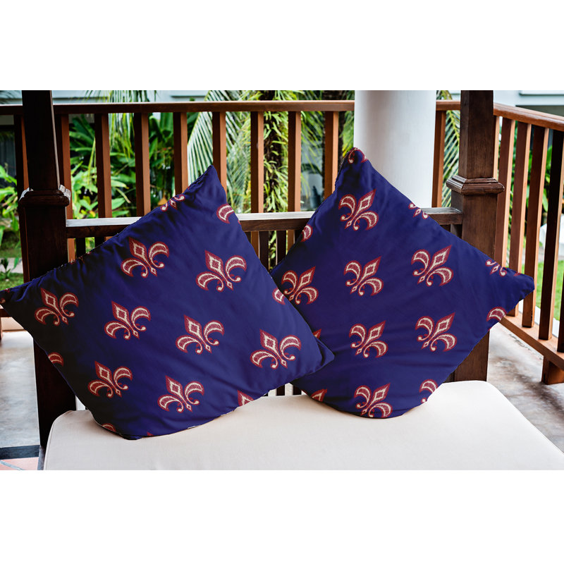 Coussin décoratif intérieur / extérieur Fleur De Lis, 16 po x 16 po, Indigo