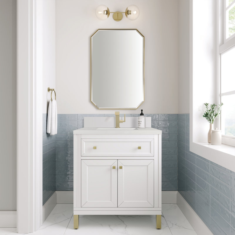 Meuble-lavabo simple l 30 po Chicago, Blanc lustré, Blanc Zeus, Trou unique