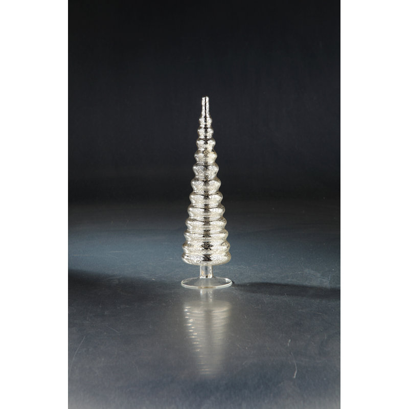 MERCURY GLASS CHRISTMAS TREE ON PEDESTAL, 11.5" H x 3" W x 3" D