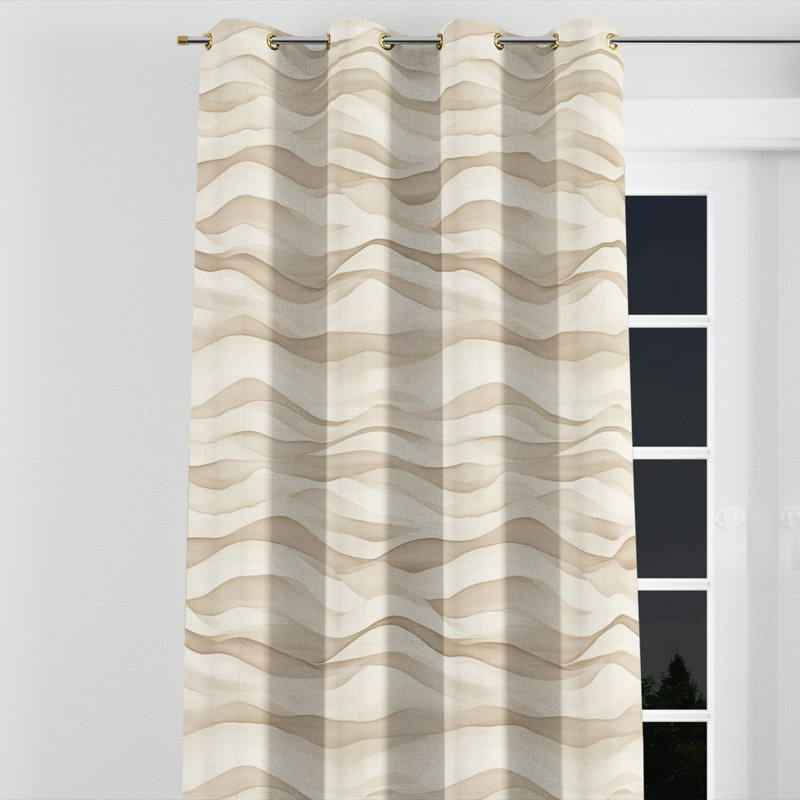 Rideaux à rayures - 1 panneau de rideau beige, Œillets dorés, L 52 po x L 63 po