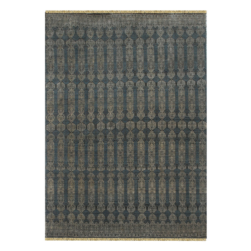 Tapis gris perle aztèque noué à la main 10 pi x 14 pi Pearl