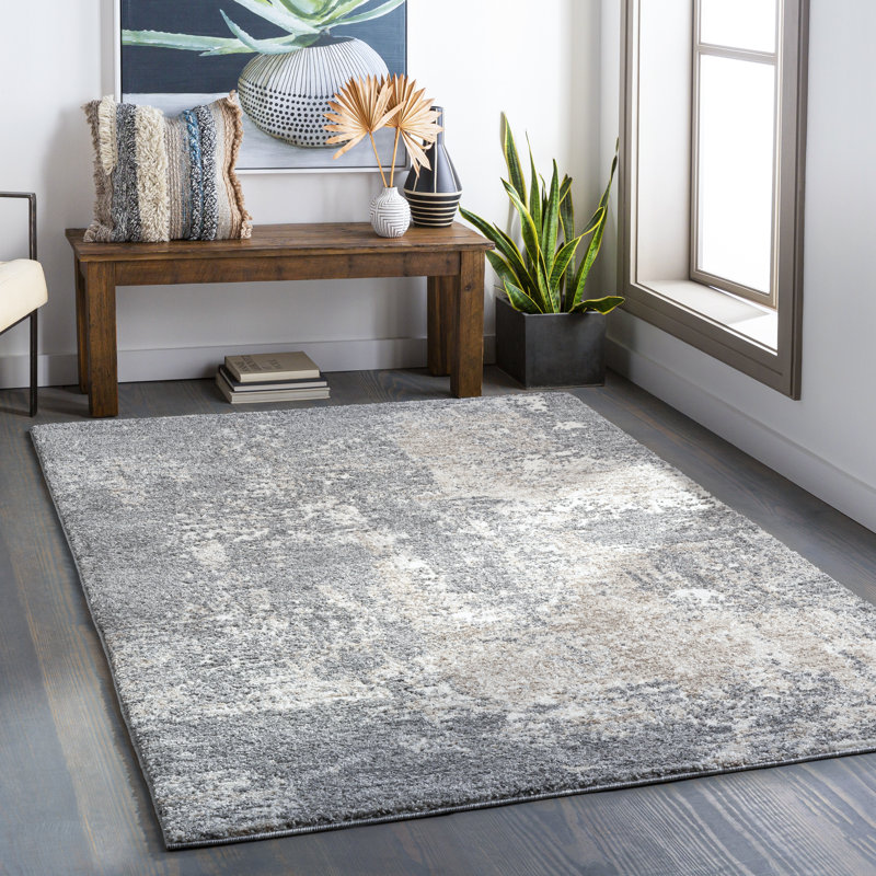Tapis gris/gris anthracite abstrait Aderyn, Rectangle 5 pi 3 po x 7 pi 3 po