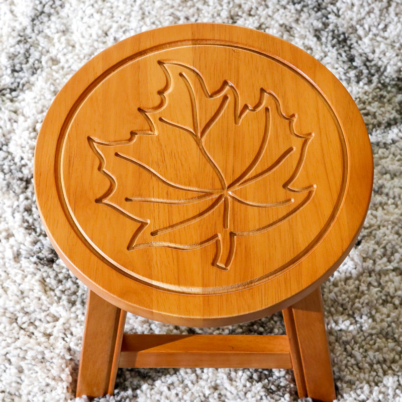 Maple Leaf Wooden Step Stool In Natural - And Charming With Decoration, Versatile For Living Space, Natural