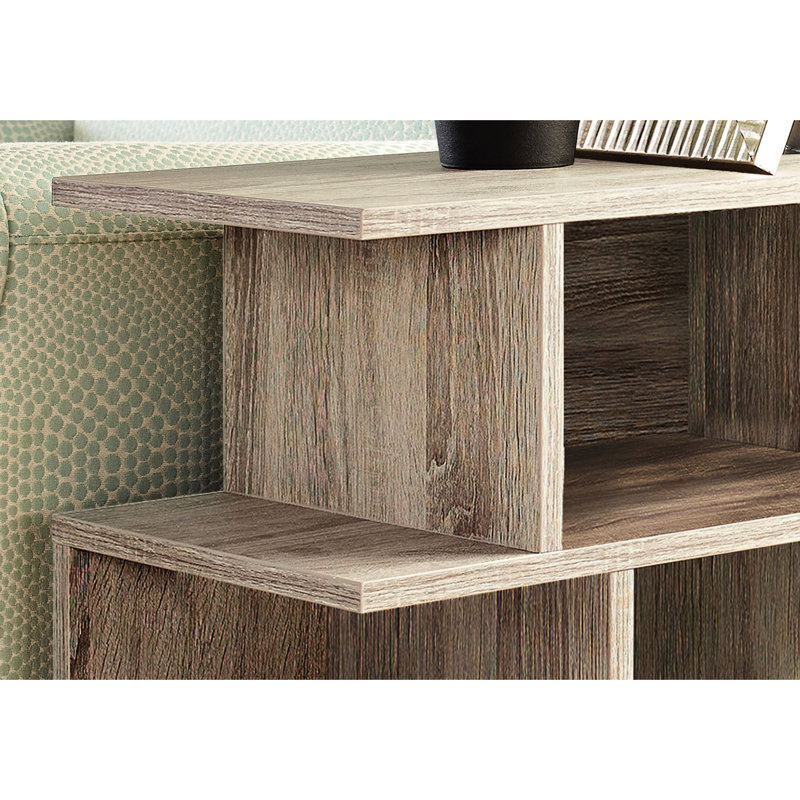 Table de chevet taupe à trois niveaux avec 6 tablettes ouvertes pour la table de salon moderne, aspect bois