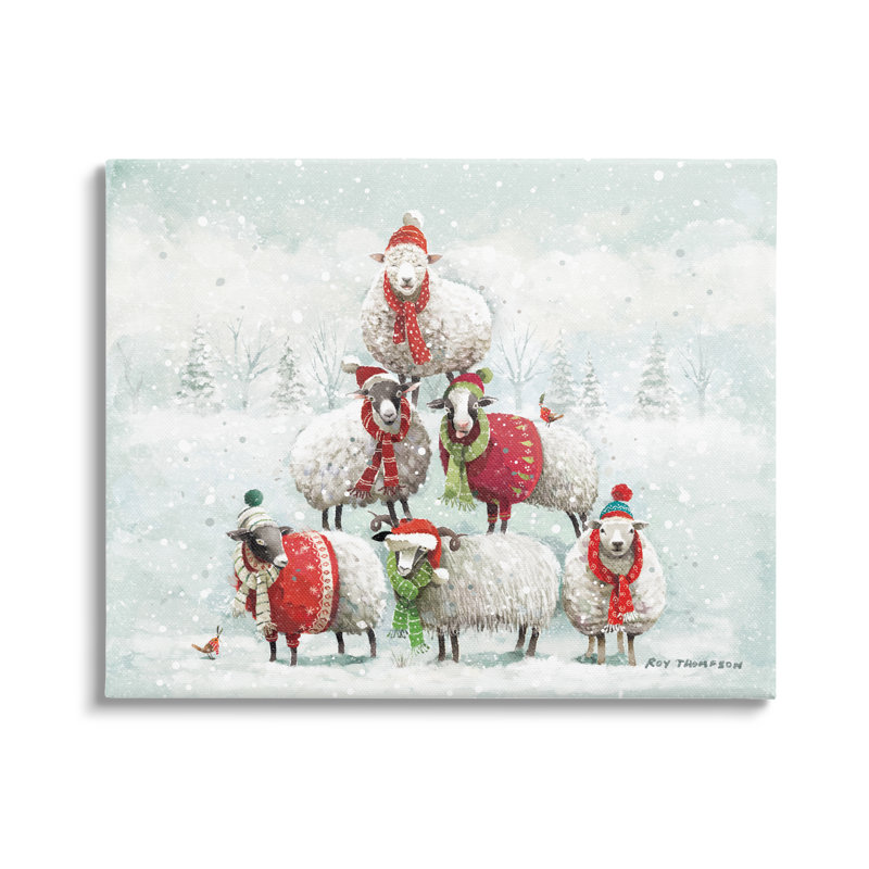 «Winter Sheep Snowy Farm Animals» sur toile, H 36 po x l 48 po x P 1,5 po