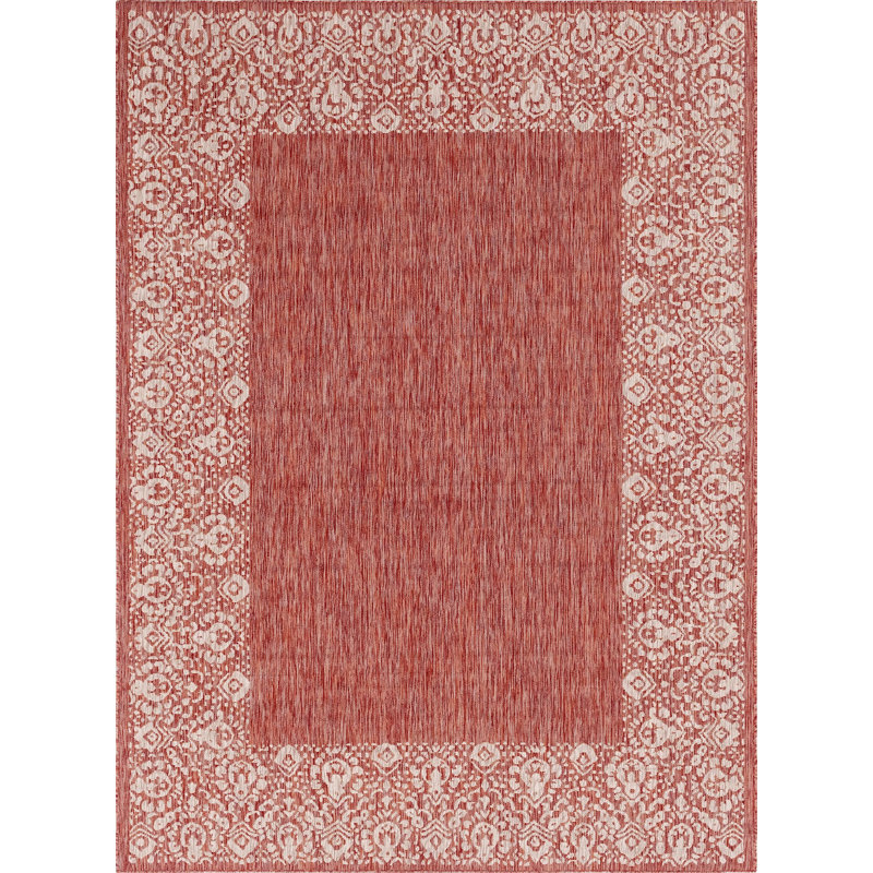 Tapis intérieur / extérieur rouge rouille Dmitri, Rectangle 8 pi x 11 pi 4 po