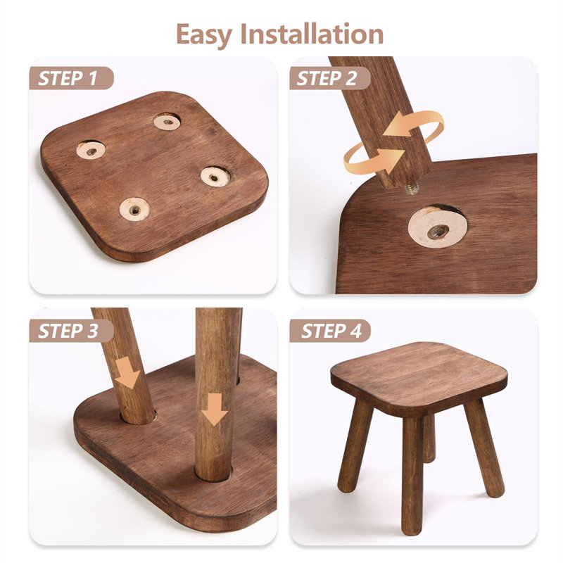Classic 9.3-Inch Brown Wooden Stool with Detachable Legs