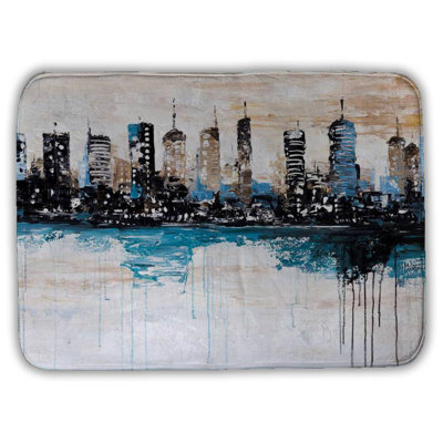 Buildings on the horizon Bath Mat with Non-Slip Backing - Quick Dry Memory Foam Bathroom Rug - Absorbent - Modern Plush Spa-Style - Machine Washable