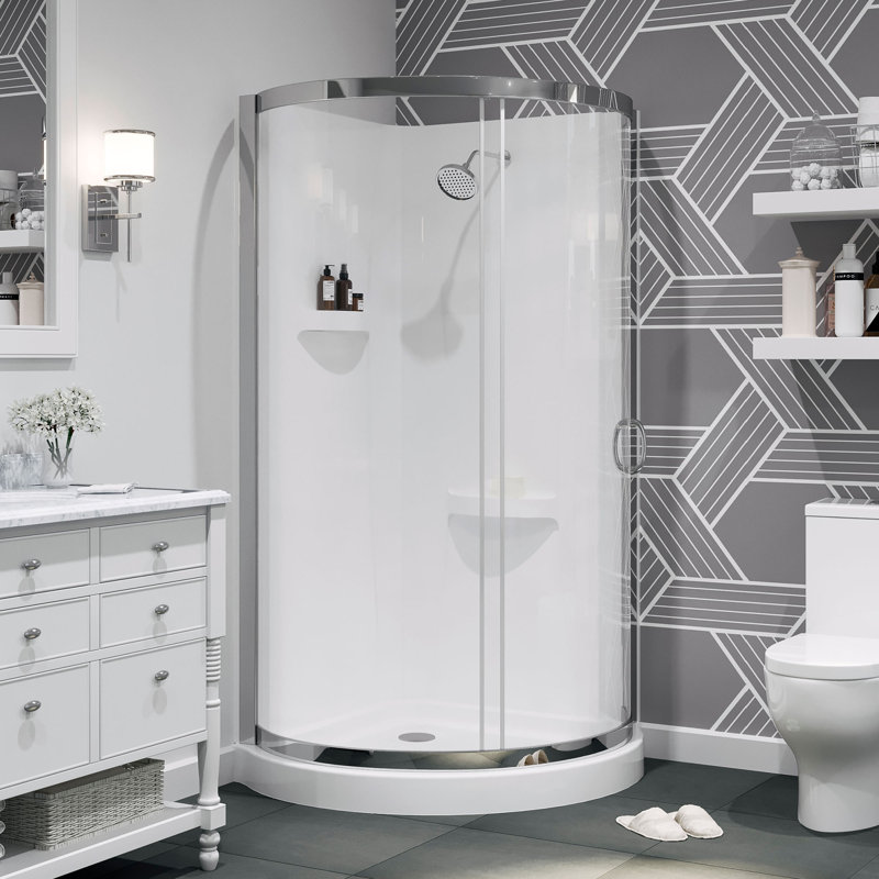 Rudnick 36.02" W x 36.02" D x 77" H Corner Shower Sliding Door with Walls and Base included, Clear Glass and Chrome Finish