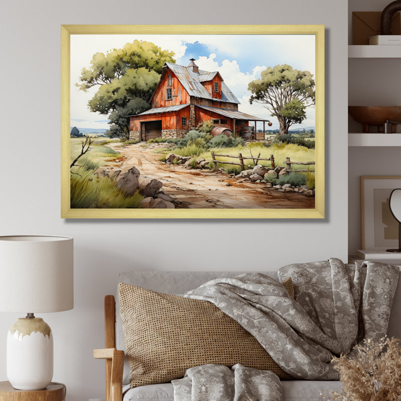 Paysage de ferme II - impression, H 24 po x l 32 po x P 1 po, Cadre doré à une seule photo