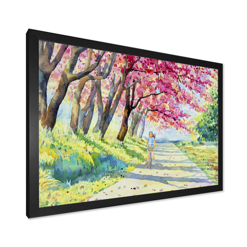 «Biking In The Summer Park», reproduction sur toile flottante, Cadre noir, H 8 po x l 12 po x P 1 po