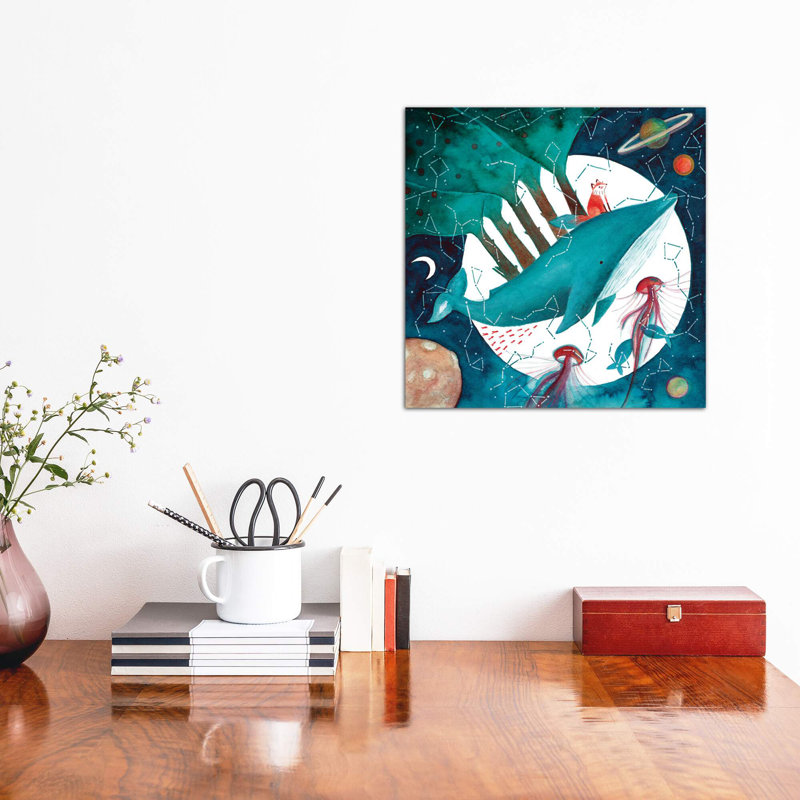 Renard et baleine IV - impression, Toile tendue, Pas de tapis, H 18 po x l 18 po x 1,5 po
