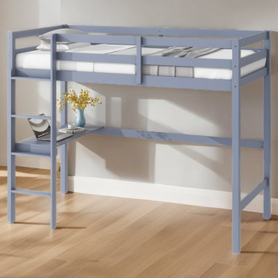 Lit mezzanine simple haut, lit mezzanine en bois d'hévéa avec barrière de sécurité, bureau intégré, échelle