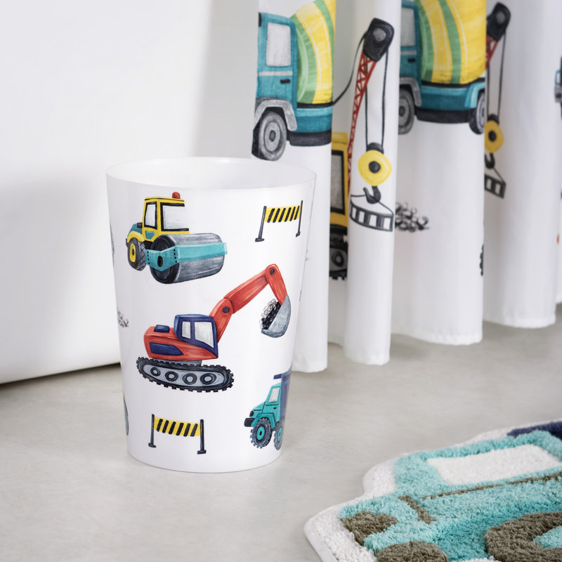 White Plastic Construction Site Themed Wastebasket