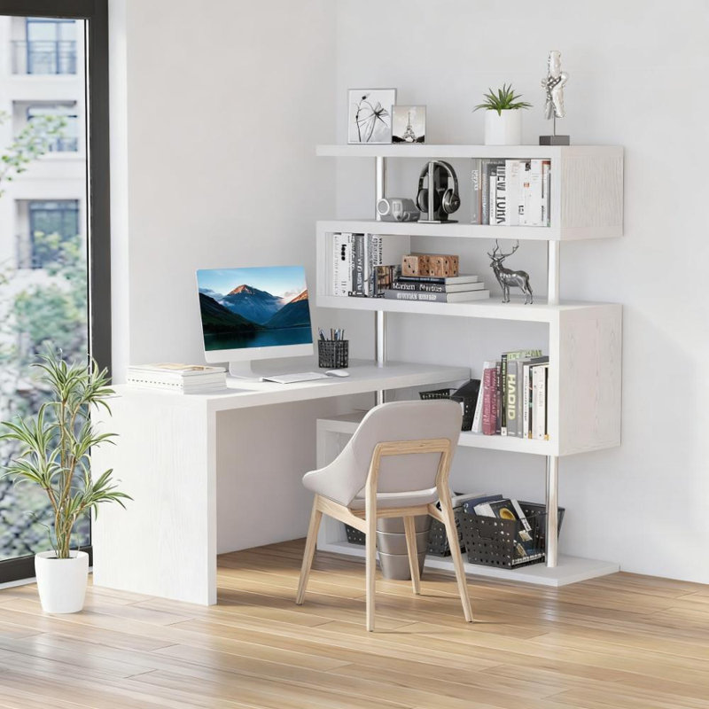Bureau en coin avec tablette en L et tablettes en L