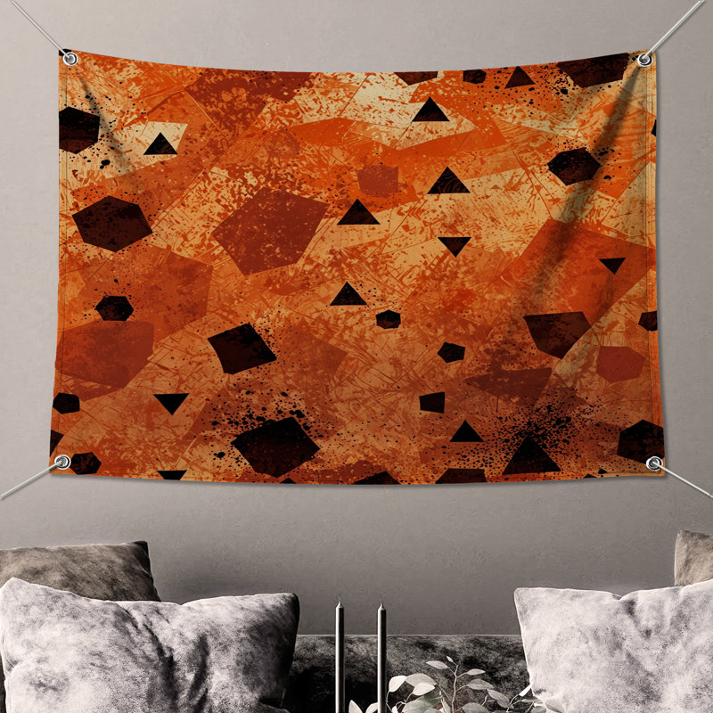Tapisserie murale formes géométriques orange - Décoration murale géométrique, H 50 po x l 60 po avec 4 œillets