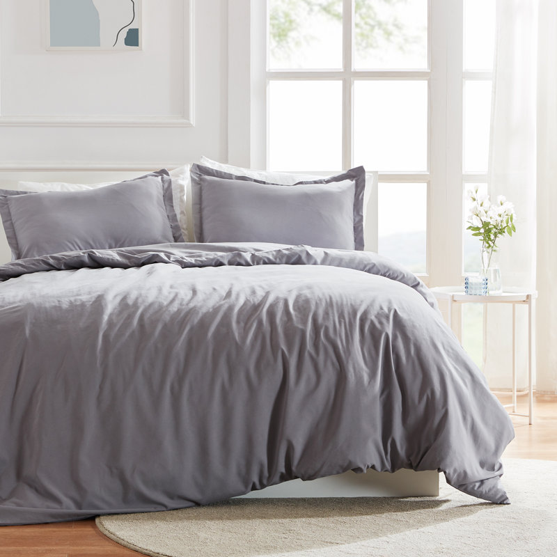 Solid Microfiber Duvet Cover Set - Simple Style Bedding Set For All Season, Full/Queen Duvet Cover + 2 Standard Shams