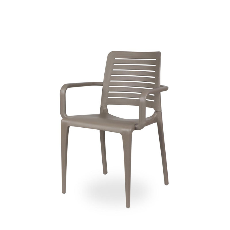Geralde Stacking Patio Dining Armchair with Cushion, Taupe