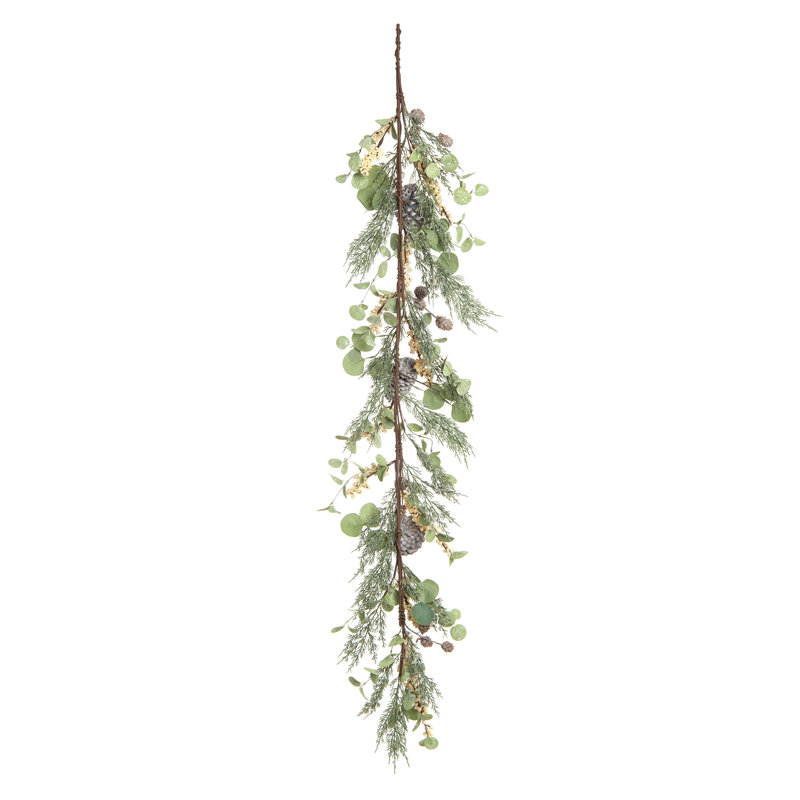 Guirlande artificielle multicolore de brindilles de Noël avec baies et eucalyptus, L 5 pi, Vert