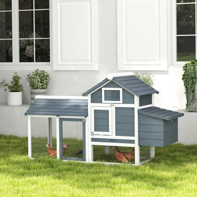 59" Wooden Chicken Coop Hen House, White, With 2 Doors, Nesting Box And Flawless Clean Tray Outdoor For Outside, White - Box, Slide-Out Tray,