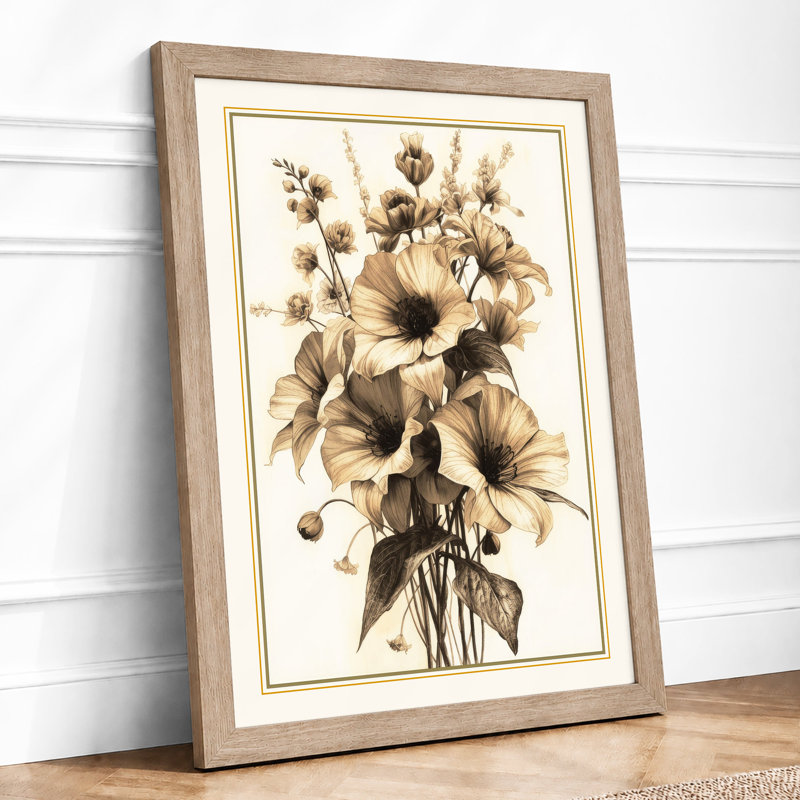 Gathered Daisies Botanical - Framed Print, A1 - 84.1 x 59.4 cm, Oak