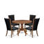 Ensemble de 5 pièces 5 pièces pour 4 tables rondes avec piédestal et 4 chaises Parson en tissu noir, noyer antique-2019914938-2040198128