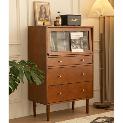 Accent Chest With Glass Front Multi Drawers