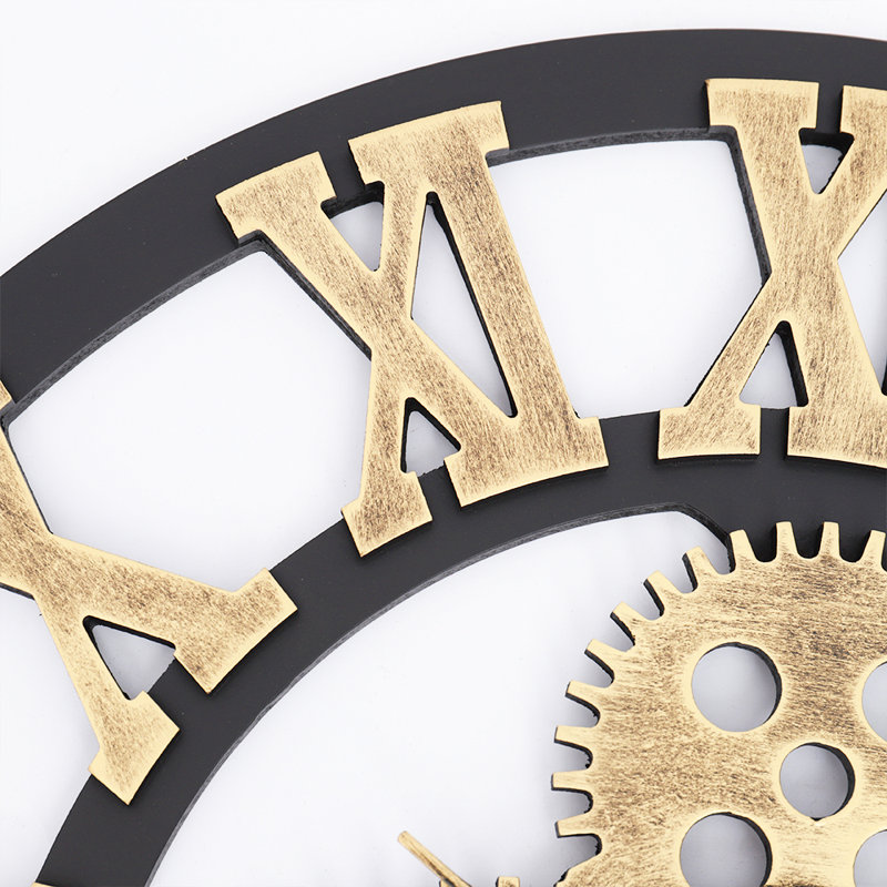 Abrahams 58cm Industrial Large Retro Silent Wall Clock for Home Decor, Gold