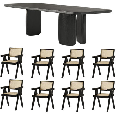 Black Solid Wood Ash Dining Table Set