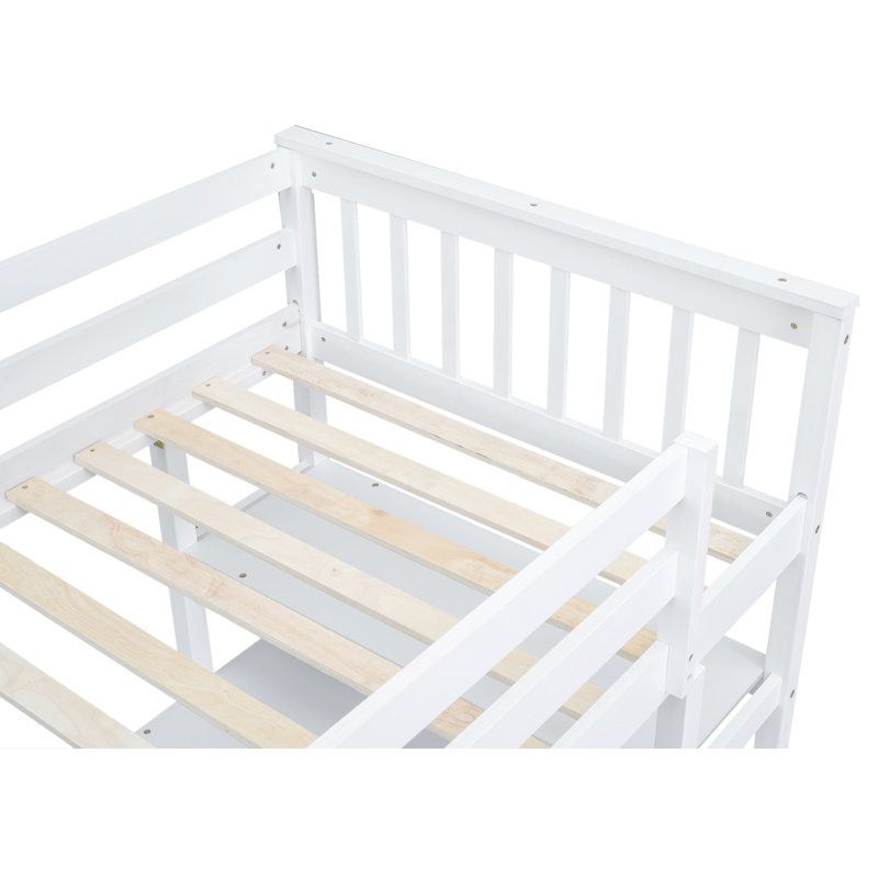 Lit mezzanine blanc de taille simple avec bureau et tablettes pour une plus grande efficacité en matière d'espace - Bois massif de pin massif