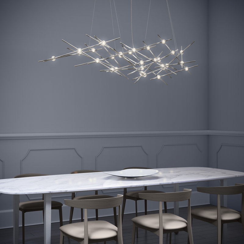 Satin Nickel 56" LED Geometric Chandelier with Glass Accents