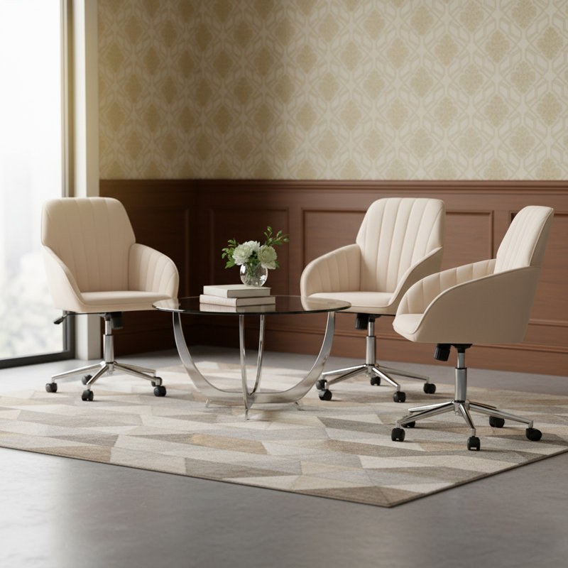 Modern Adjustable Office Chair with Soft Cushion, Metal Legs, Khaki
