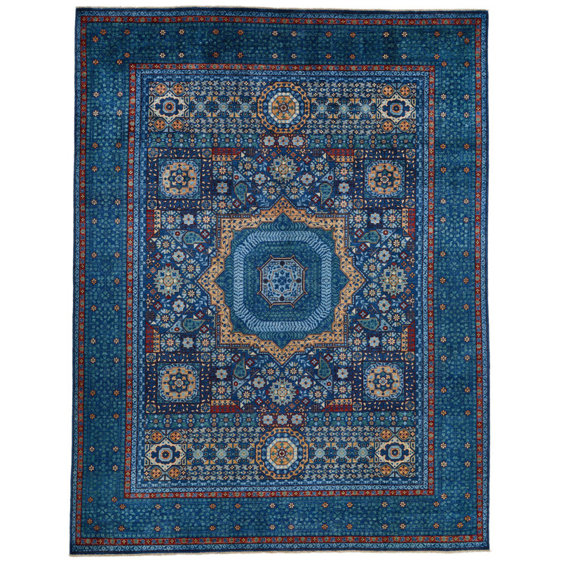 Navy and Green Turkish Tribal Rug, Rectangle 9'1" x 11'11"