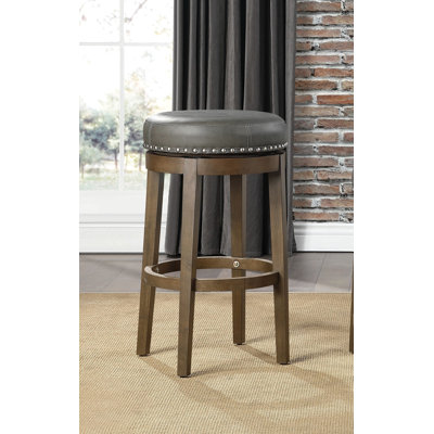 Round Swivel Bar Stools Set Of 2, Faux Leather 360-Degree Swivel Seat Nailhead Trim Solid Wood Frame
