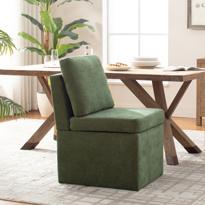 Upholstered Side Dining Chair with Storage Space, Green