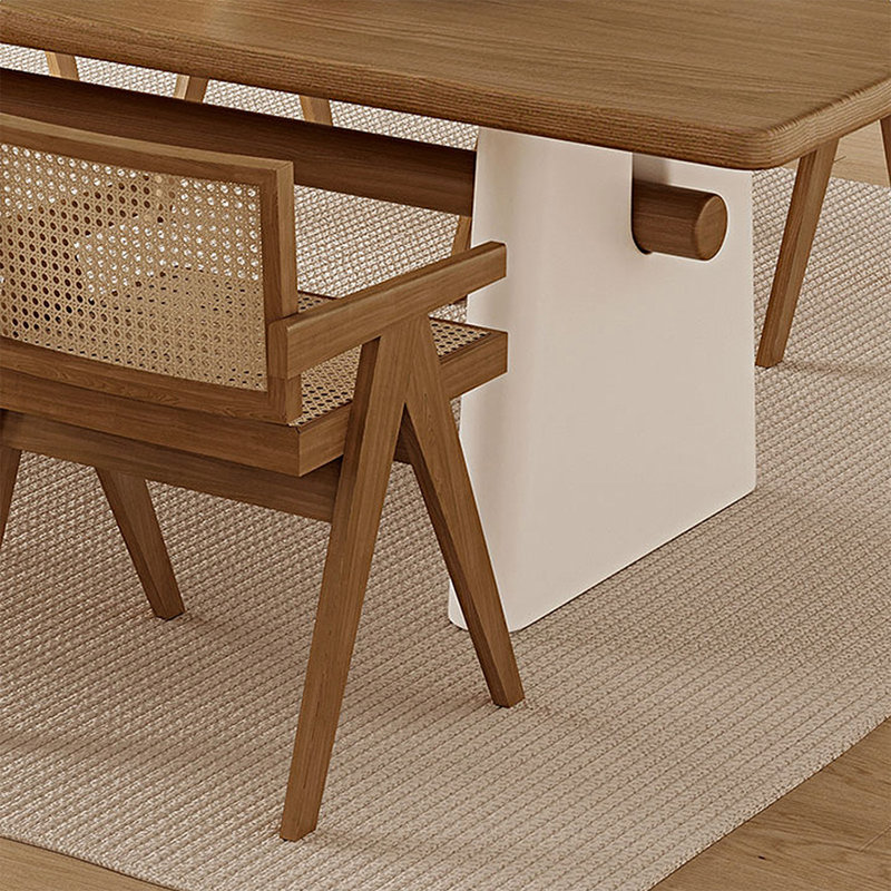 Nut-brown + White Rectangular Solid Wood Dining Table, 29.53"H x 55.12"L x 27.56"W