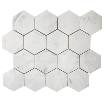 Carrara 3" x 3" Marble Honeycomb Mosaic Wall & Floor Tile