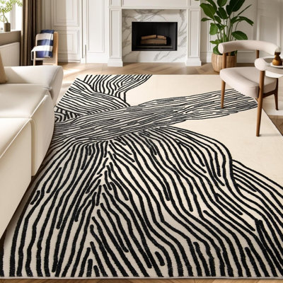 Tapis moderne noir et blanc 5 pi x 7 pi pour le salon et la chambre à coucher