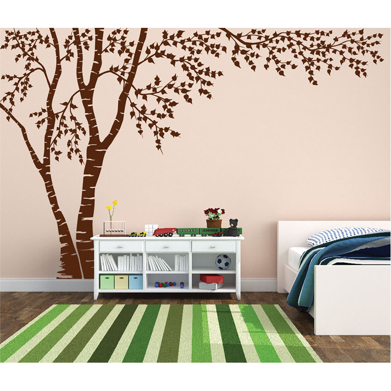 Décalcomanie murale en vinyle Birch Tree Forest Blowing Leaves, H 96 po x l 144 po, Brun