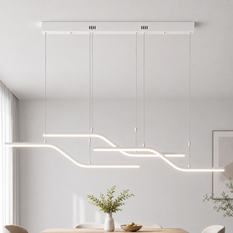Luminaire suspendu linéaire à 3 lumières pour îlot de cuisine Lorisa, Blanc
