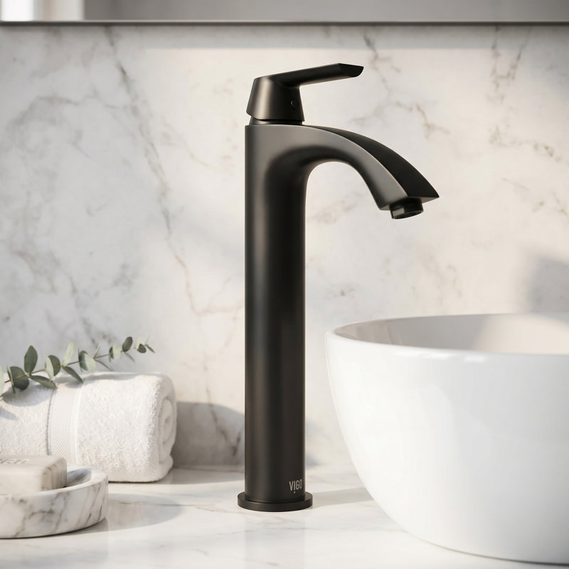 Robinet de lavabo vasque à poignée simple H 12 po Linus, Noir mat, Système de drainage non compris