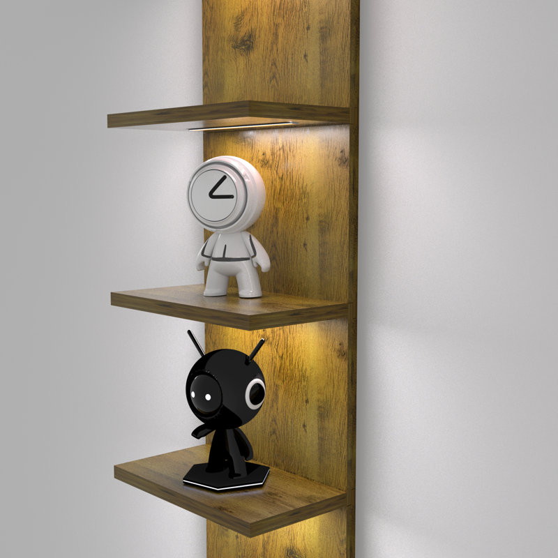 Deangelos 5 Tier Wall Shelf with Light, Brown