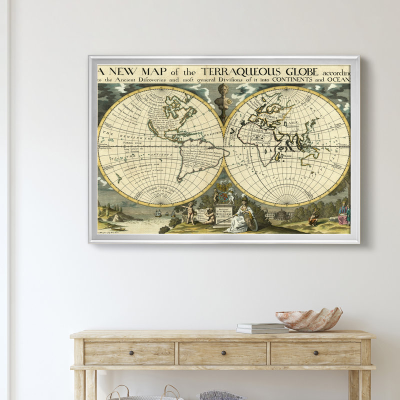 «A New Map of the», reproduction sur toile encadrée, Argent, H 22,5 po x l 30,5 po x P 1,5 po
