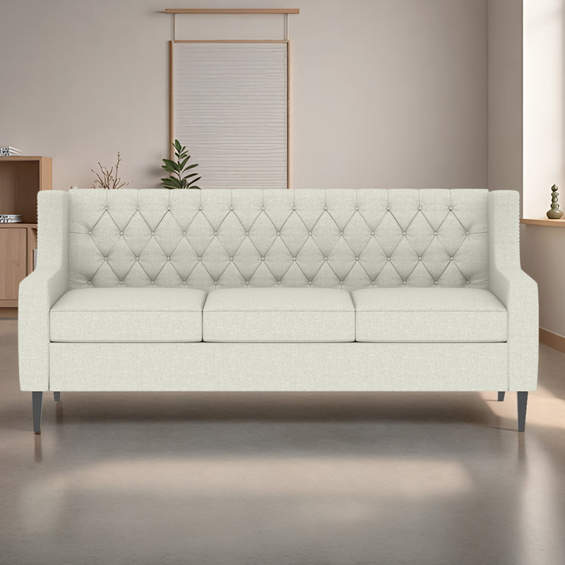 Canapé compact Mid-Century de 78,75 po, dossier capitonné et coussin à haute résilience pour des espaces polyvalents, Beige