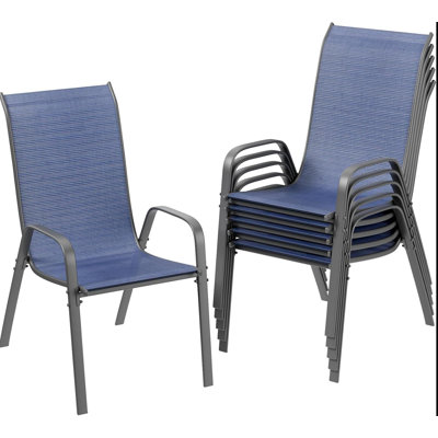 All-Weather Stackable Patio Chairs, Durable Textilene Fabric with Armrests, Sturdy Metal Frame, Ergonomic Quick-Dry Outdoor Dining Chairs for Backyard & Poolside(Navy Blue, 6pcs)