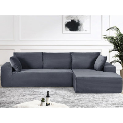 Convertible Sectional In Dark Gray Soft Corduroy, 4 - Seat, No Assembly, Full Foam For Bedroom And Living Comfort Relax Corduroy Seat , Gray, Room
