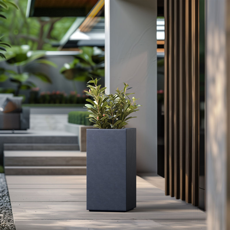 Kalil Handmade Planter Box, Granite Gray, 28" H x 14" W x 14" D