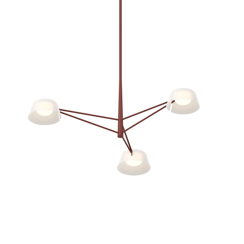 Lustre rectangulaire à 6 lumières Ray, H 12 po x l 35,75 po x P 35,75 po, Blanc opale, Rouge oxyde